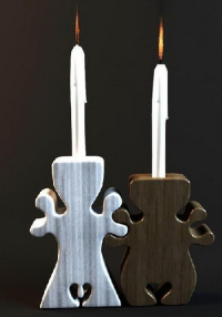 Black and white Chinese wooden candlesticks