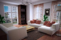 Floor-to-ceiling windows living room