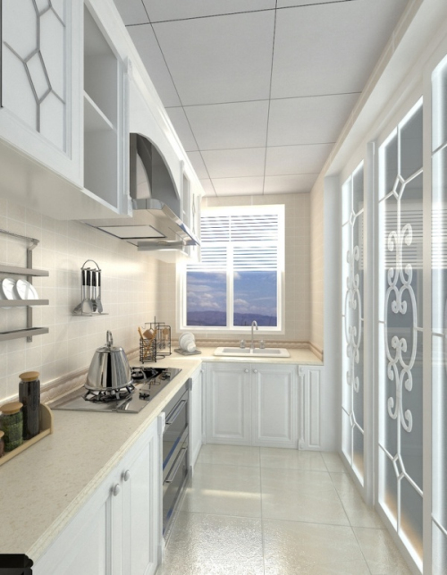 White kitchen design 3D model renderings