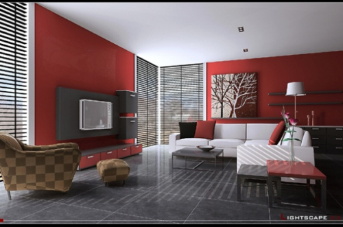 3d red gray fashion model living room