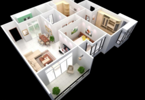 Aerial view of new home decoration apartment 3d model