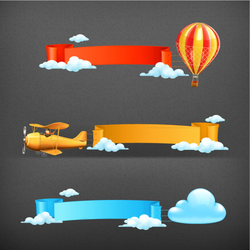 3 flight instruments cartoon banner vector material