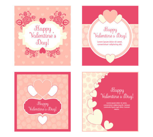 4 Pink Valentine love card vector material