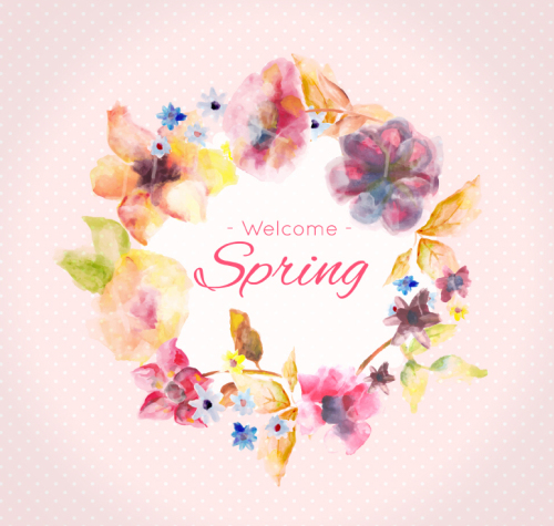 Creative watercolor spring flowers vector material