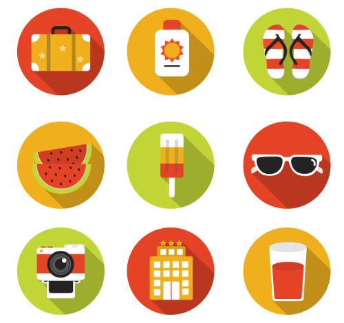 9 Round summer vacation icons vector