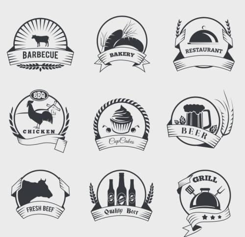 9 retro food label Vectors