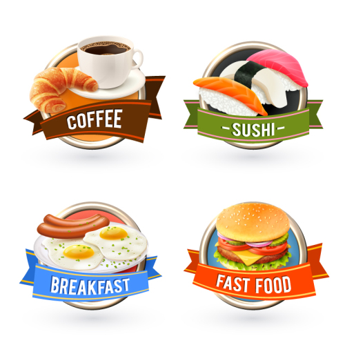 4 delicious food label vector material