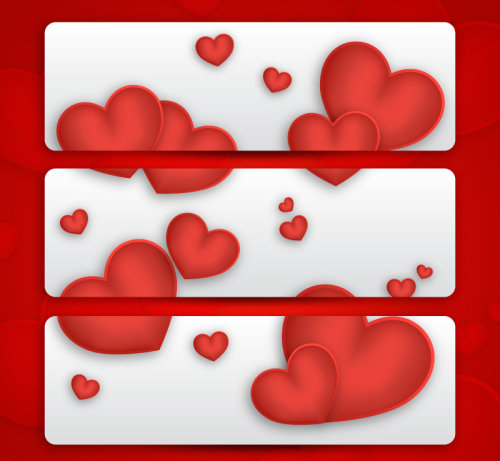 3 red love banner vector material