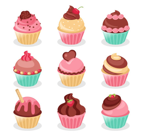 9 delicious cupcakes Vector