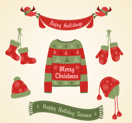 7 Christmas dress design vector material