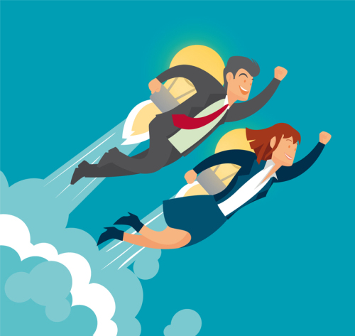 Rockets back bulb business people Vector