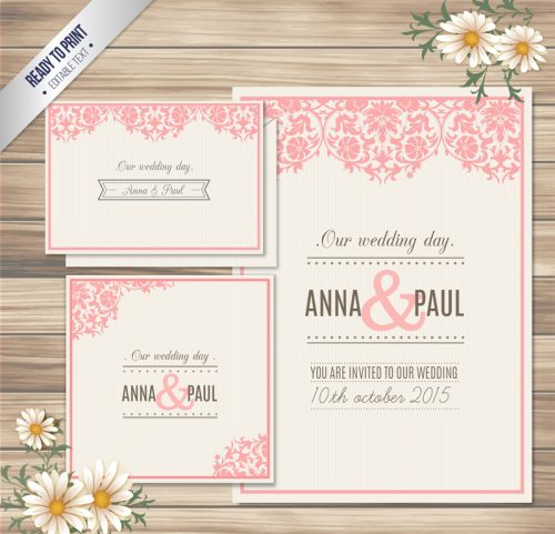 Pink pattern wedding invitation card vector material