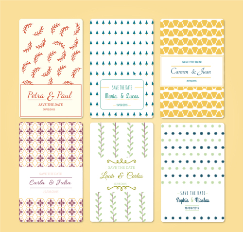 6 fresh pattern Wedding Invitation Card Vector
