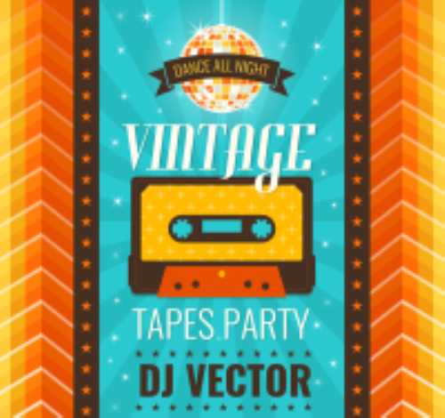 Retro party poster vector tapes