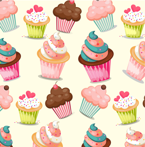 Colored cupcakes seamless background vector