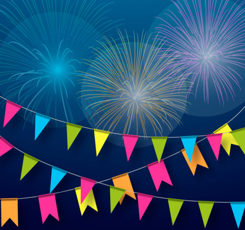 Color festive fireworks and pull the flag background vector