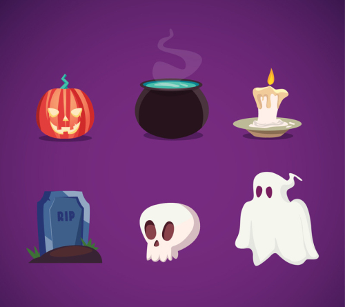 6 fabulous Halloween element vector material