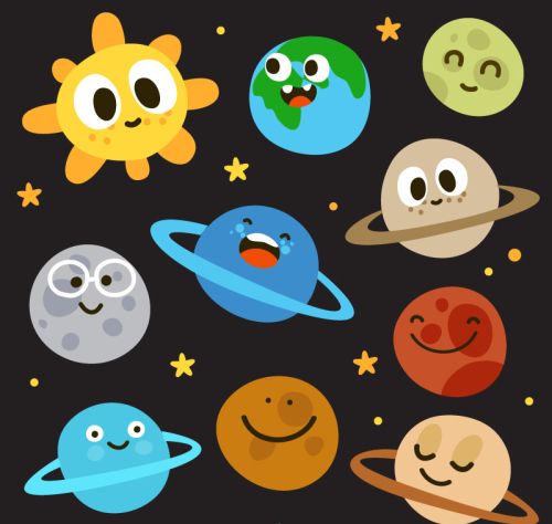 Cartoon sun and nine planets vector material