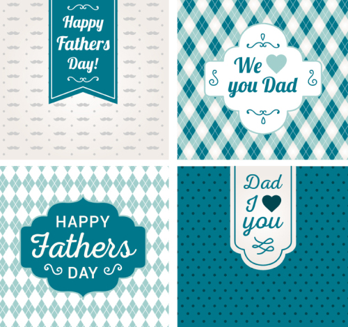 4 Green Father's Day greeting cards vector material
