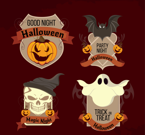 4 Vintage Halloween label vector