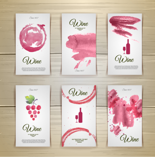 6 watercolor wine card vector material