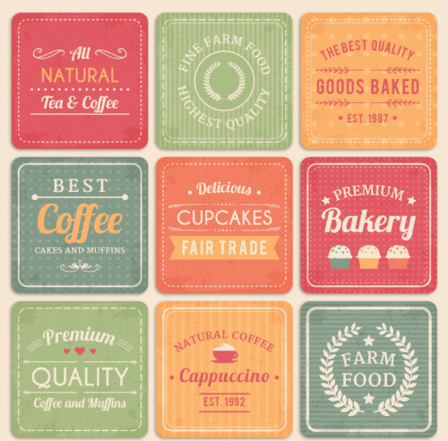 9 coffee and food labeling vector material