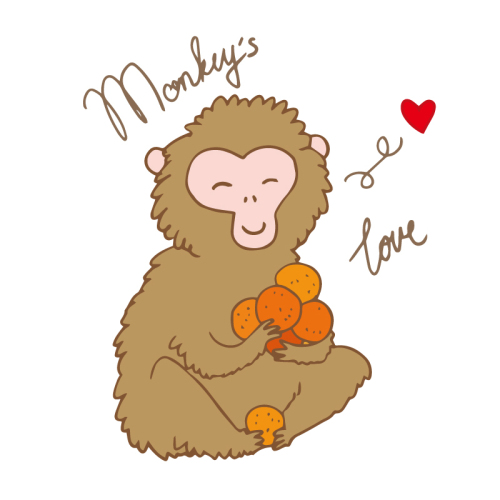 Cute monkey holding a fruit design vector material