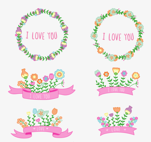 6 Ribbon flowers and garlands vector material