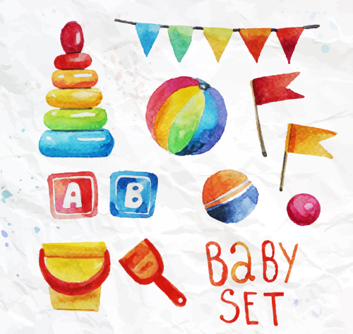 9 Water painted toy design vector