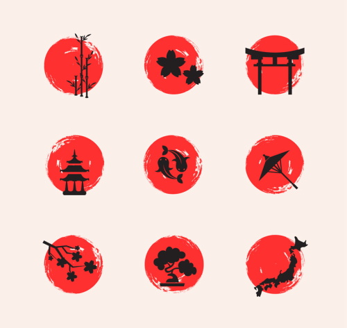 Japan 9 circular icon vector material elements
