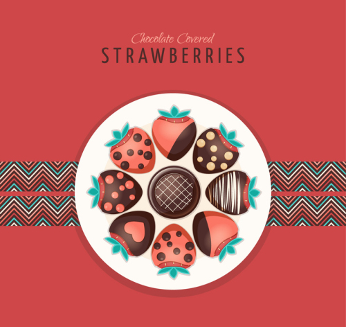 Assortment of strawberries dipped in chocolate sauce vector