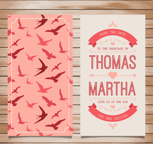 Color Bird Silhouette wedding invitation card vector material