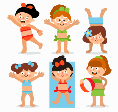 6 Cute summer beach girl vector material