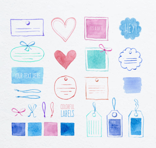 24, Watercolor tag with ribbon vector material