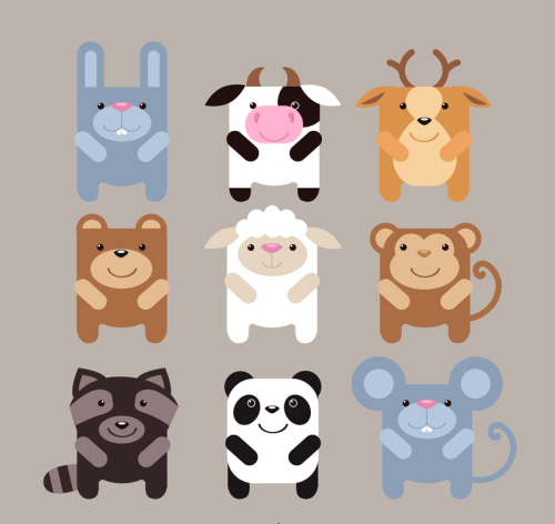 9 square cute animal design vector material