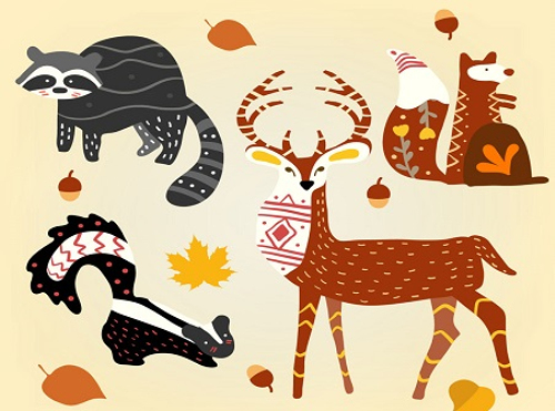 4 autumn forest animal vector
